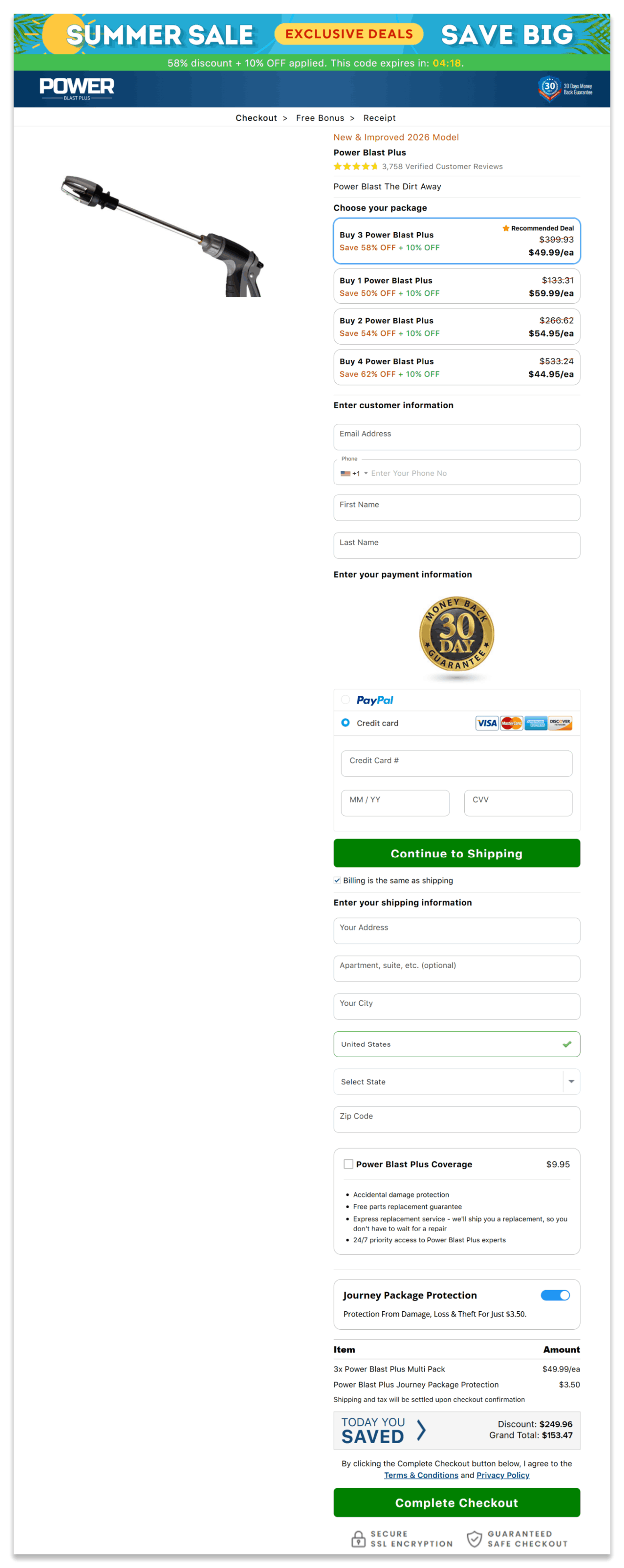 Power Blast Plus secure checkout page